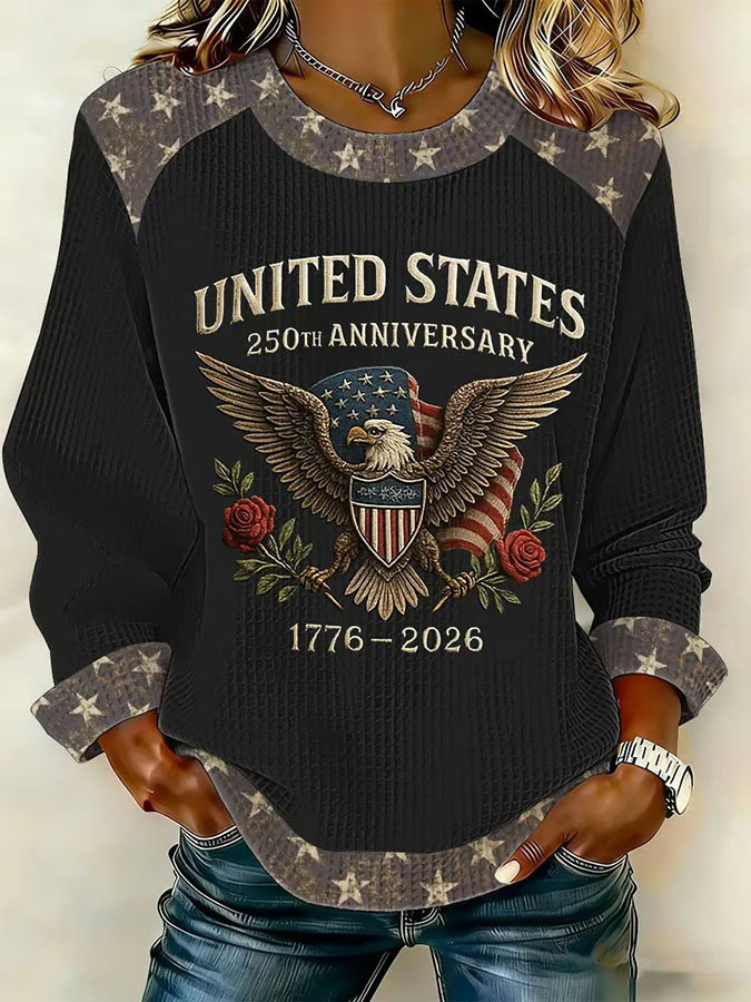 Women'S Independence Day 250Th Anniversary Printed Waffle Long Sleeve Sweatshirt