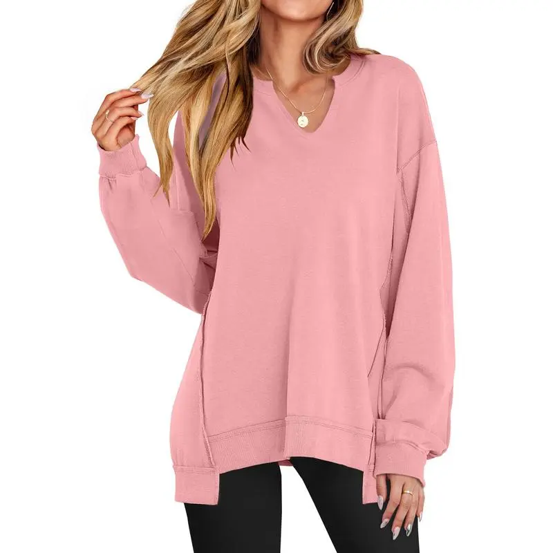 Womens Oversized Sweatshirt V Neck Long Sleeve