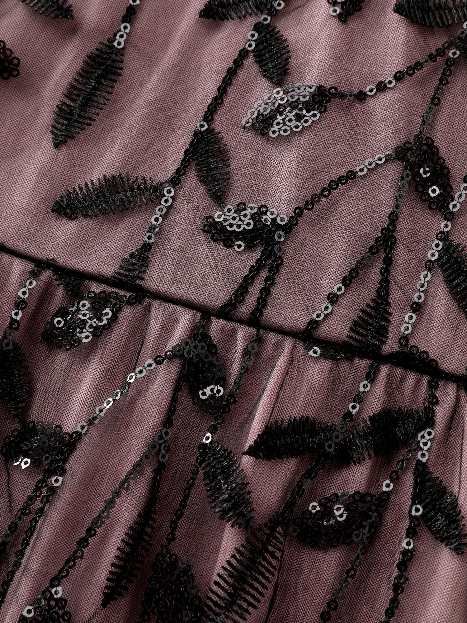 Sequin Embroidery Color Contrast V-Neck Midi Dress