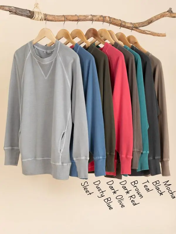 Pigment Dyed Crewneck Sweatshirts With Pockets