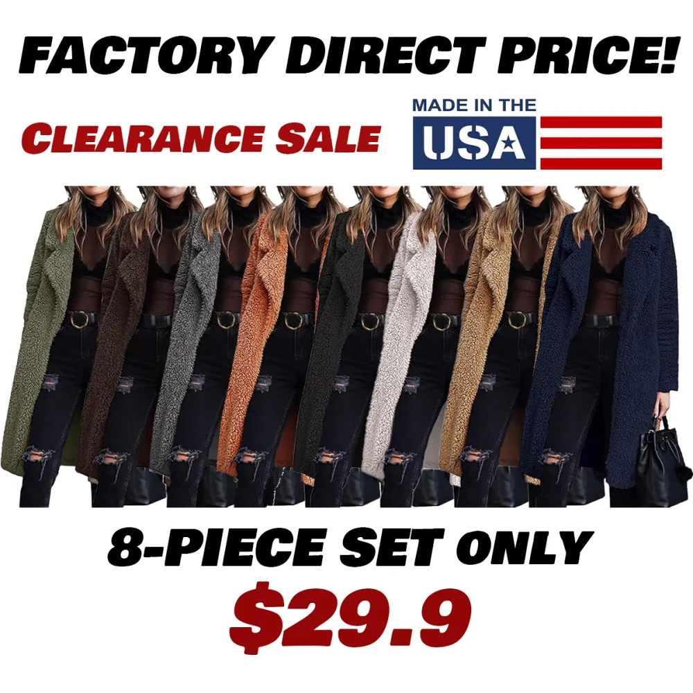 Women's Fuzzy Fleece Lapel Open Front Long Cardigan Coat Faux Fur Warm Winter Outwear Jackets Clothing Set