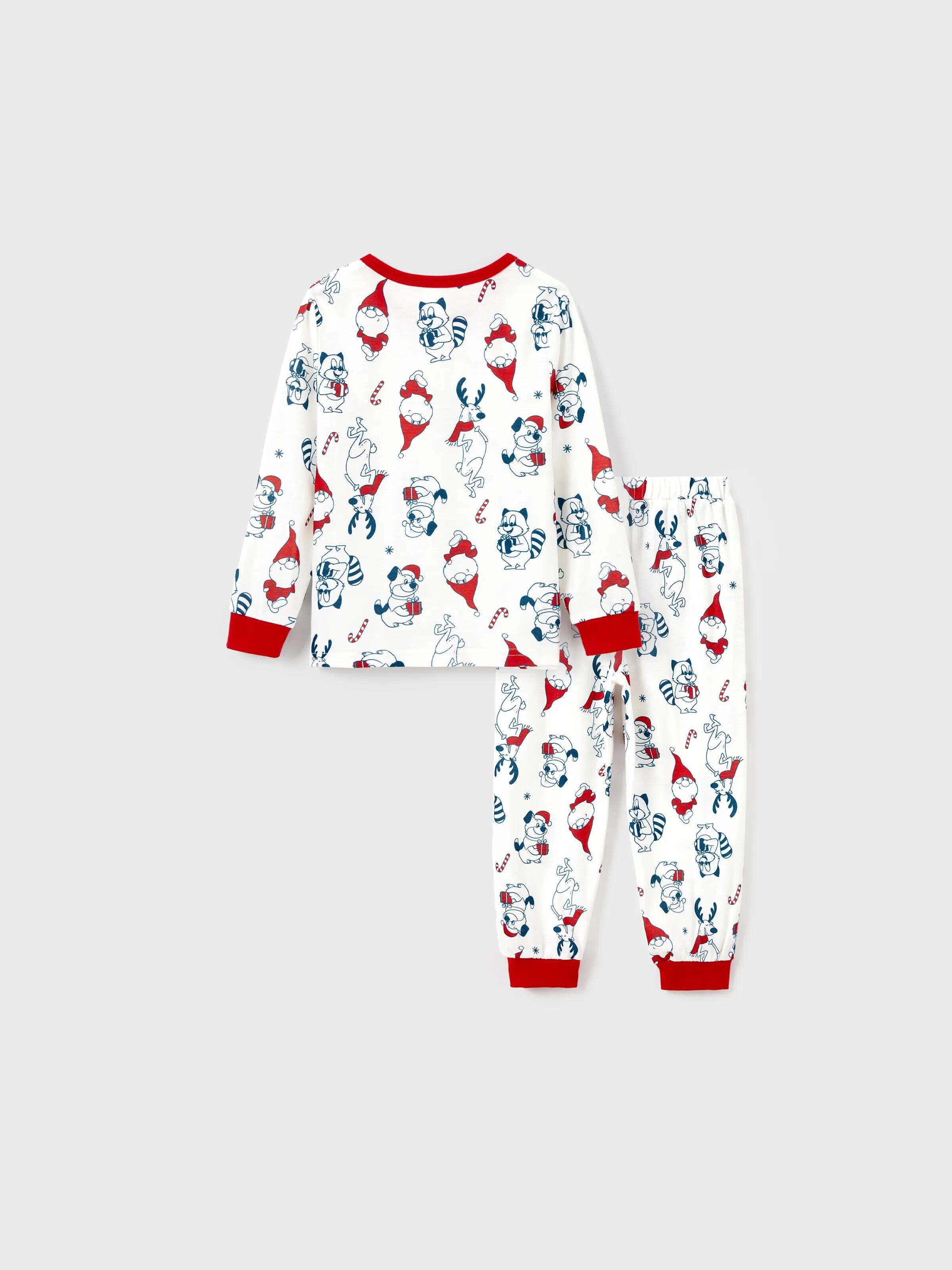 Christmas Matching Family Pajamas Set Santa Claus and Dogs Print PJS with Christmas Socks White