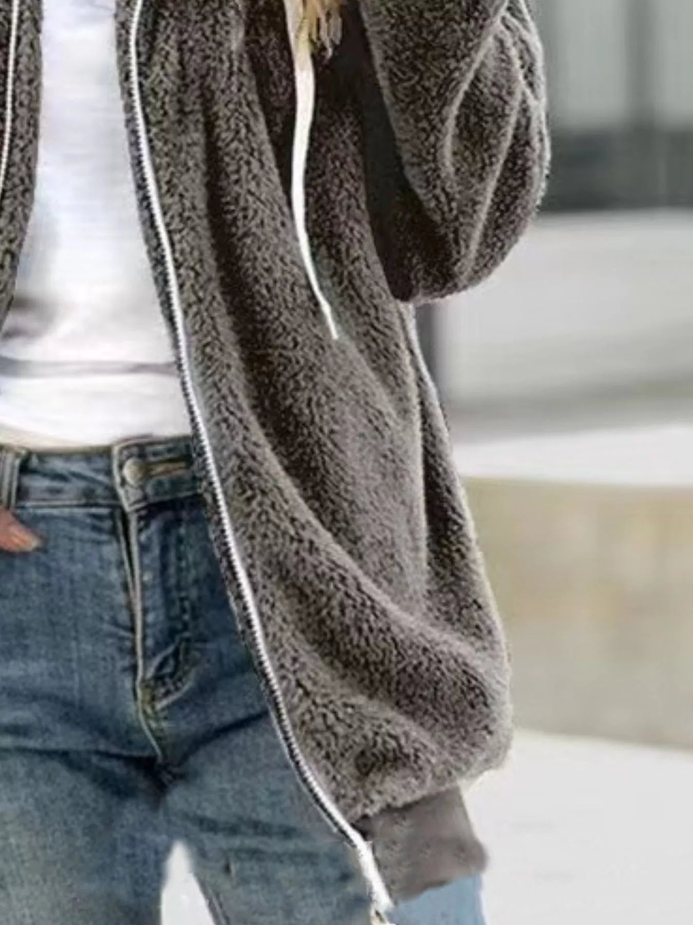 Full Size Cozy Fleece Zip-Up Hooded Jacket Plus Size