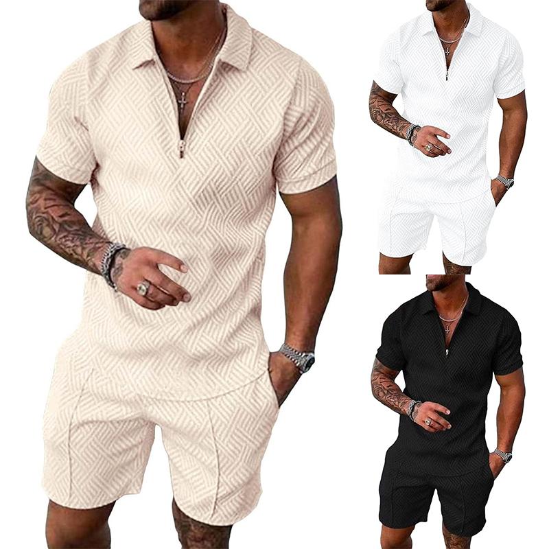 Men’s Textured Polo & Shorts 2-Piece Summer Set
