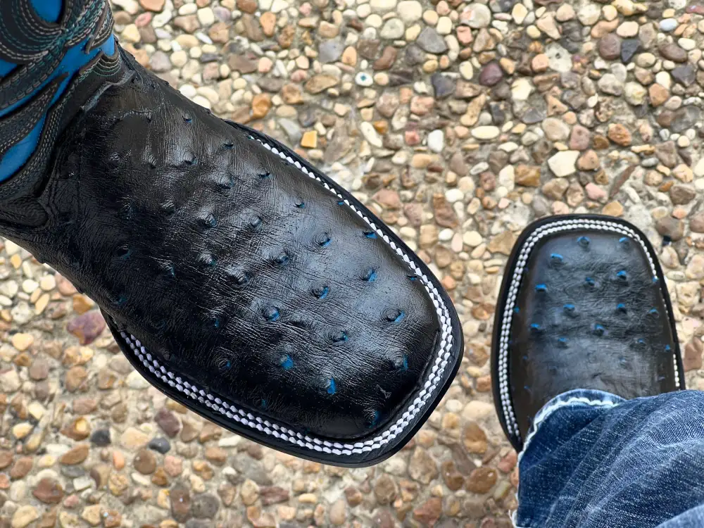 Men’s Black-Blue Ostrich Leather Boots With Red Soles