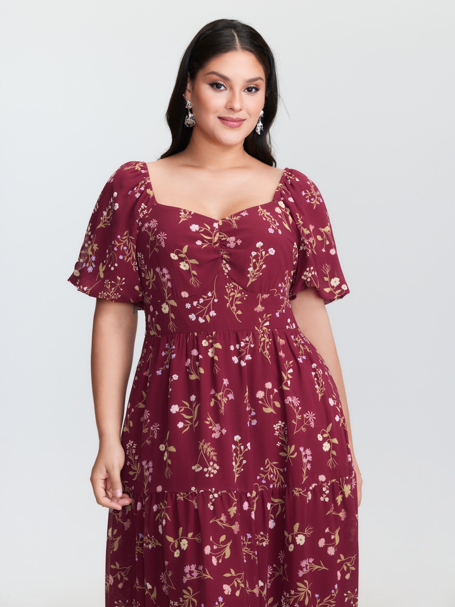 Floral Vanilla Print Sweetheart Neckline Maxi Dress