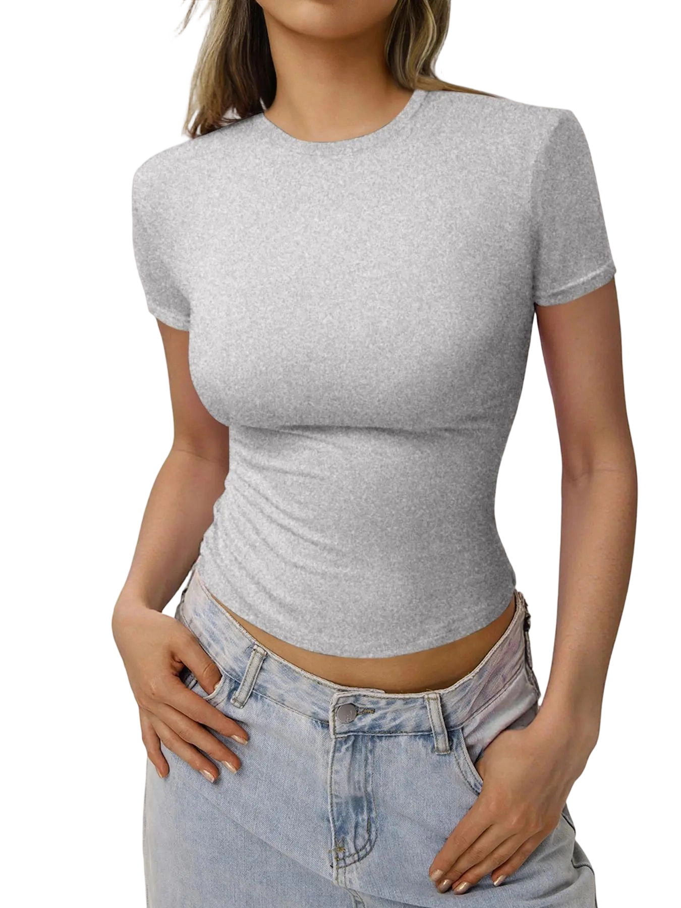 Women's Solid Tee, Casual Slim-fitting Short Sleeve T-shirt, Ladies Summer Clothes for Daily Wear