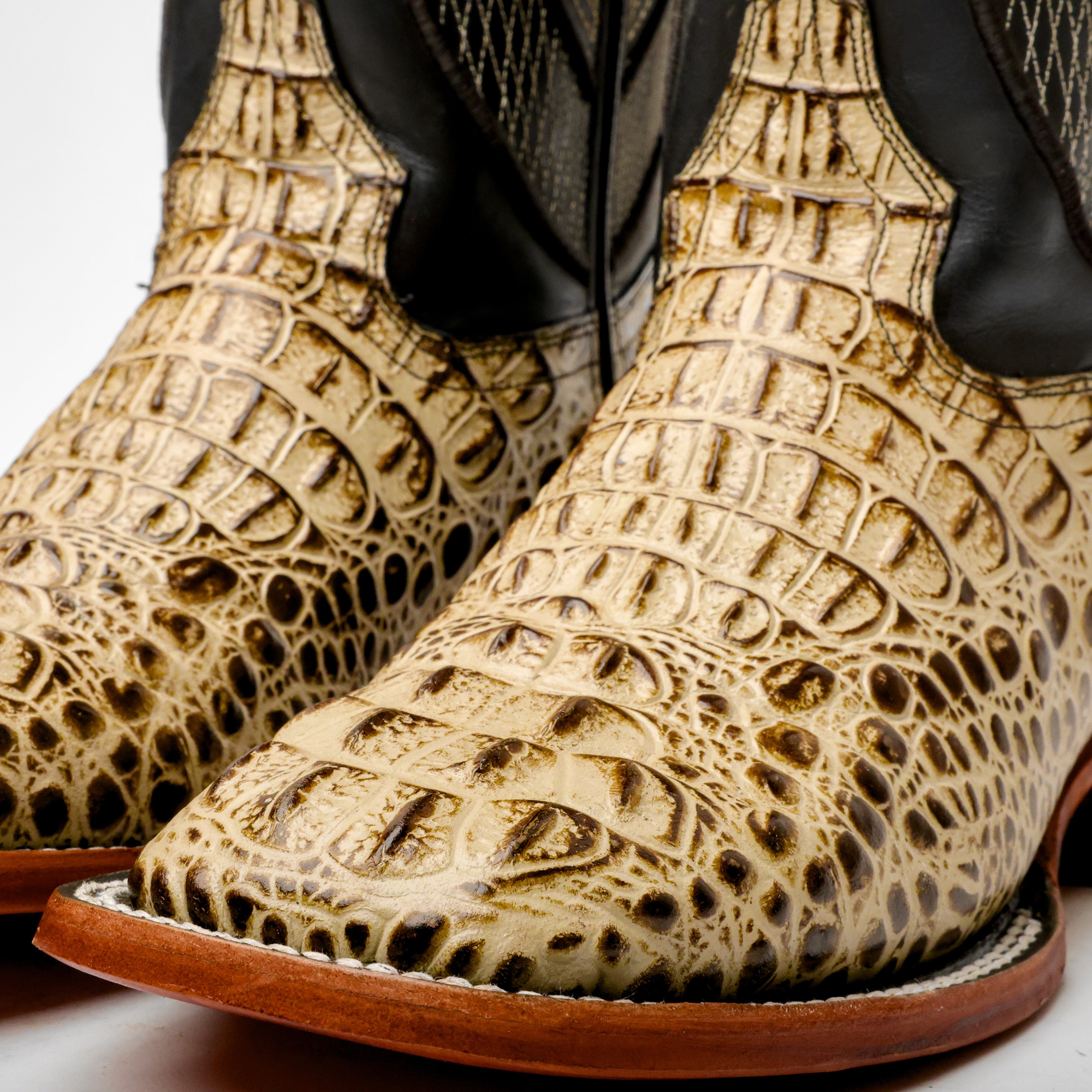 Desert Caiman Neck Leather Boots - Square Toe