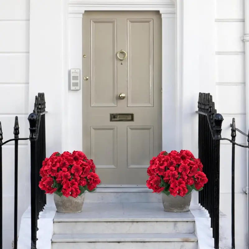 UV Resistant Artificial Geraniums – Outdoor Red Faux Flowers for Patio, Garden & Home Decor