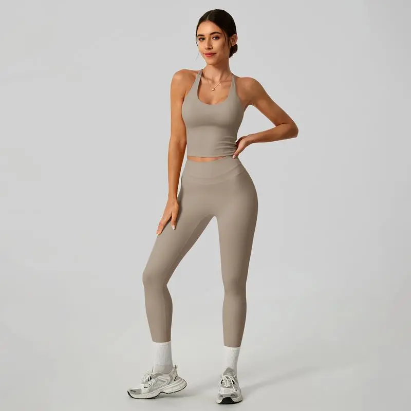 Women's Crisscross Back Tank & High-Waist Butt-Lift Leggings Set