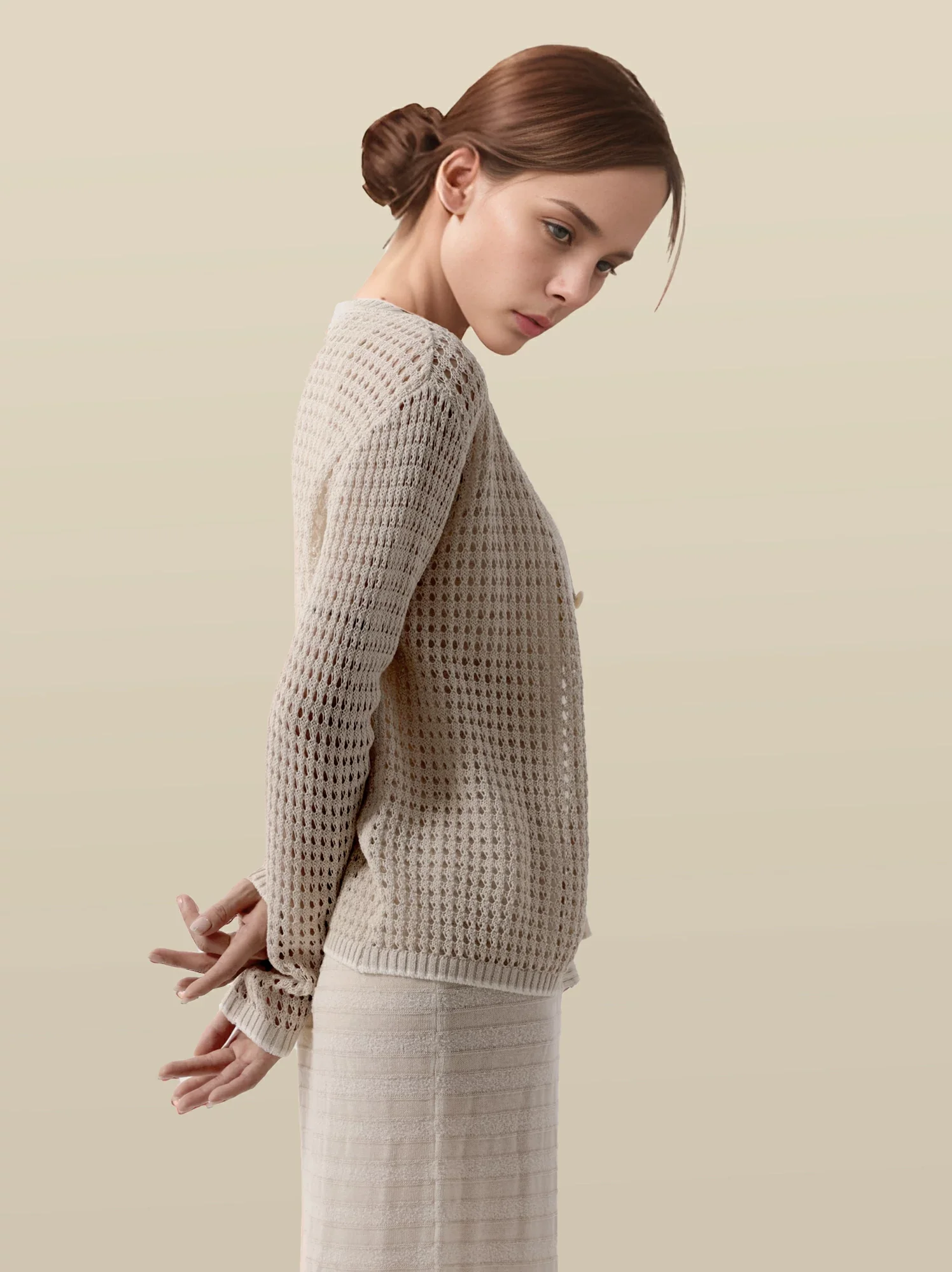 Cotton & Lyocell Long Sleeve Waffle Knit Cardigan