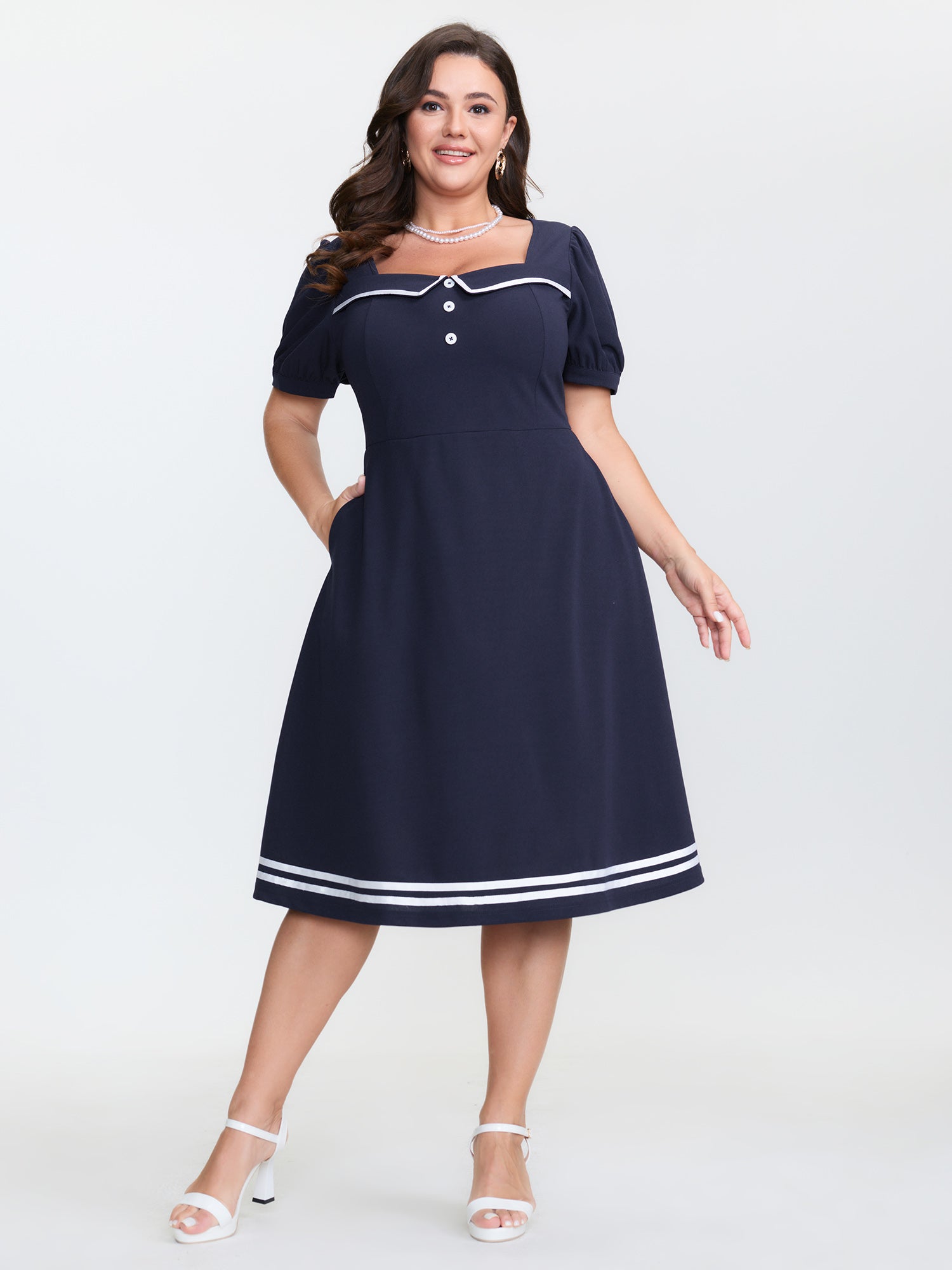 Retro Nautical Detail Color Contrast Mini Dress