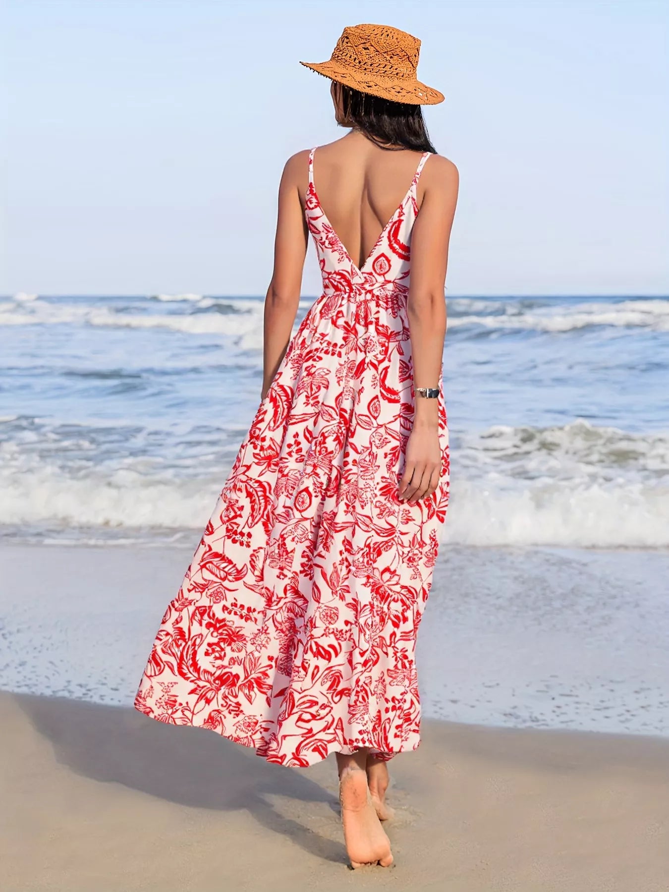 Printed Spaghetti Strap Midi Dress