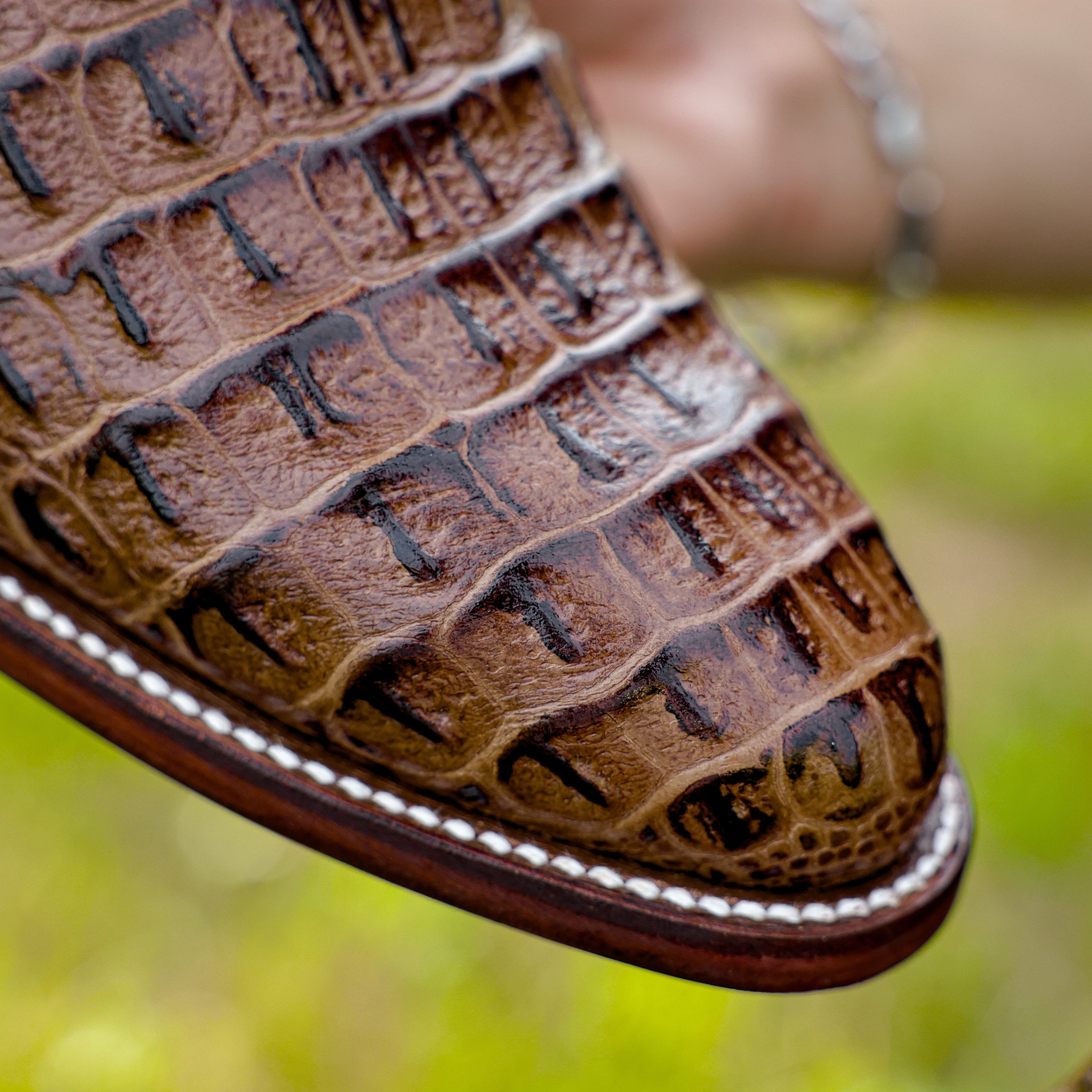 Honey Caiman Hornback Leather Boots - Round Toe