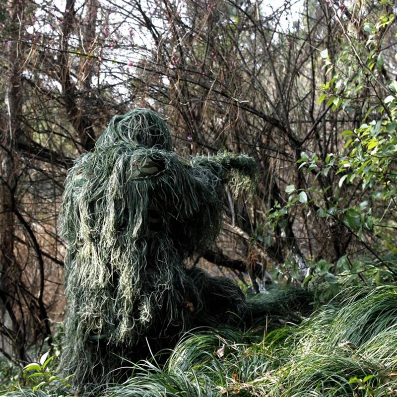 5 in 1 Ghillie Suit, 3D Camouflage Hunting Apparel Including Jacket, Pants, Hood, Carry Bag Suitable for Unisex Adults/Youth (S/M/L)