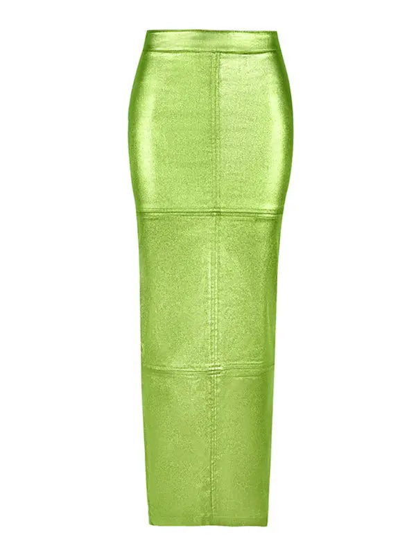 Spliced Slit Slim Fit PU Leather Maxi Skirt - xelpri
