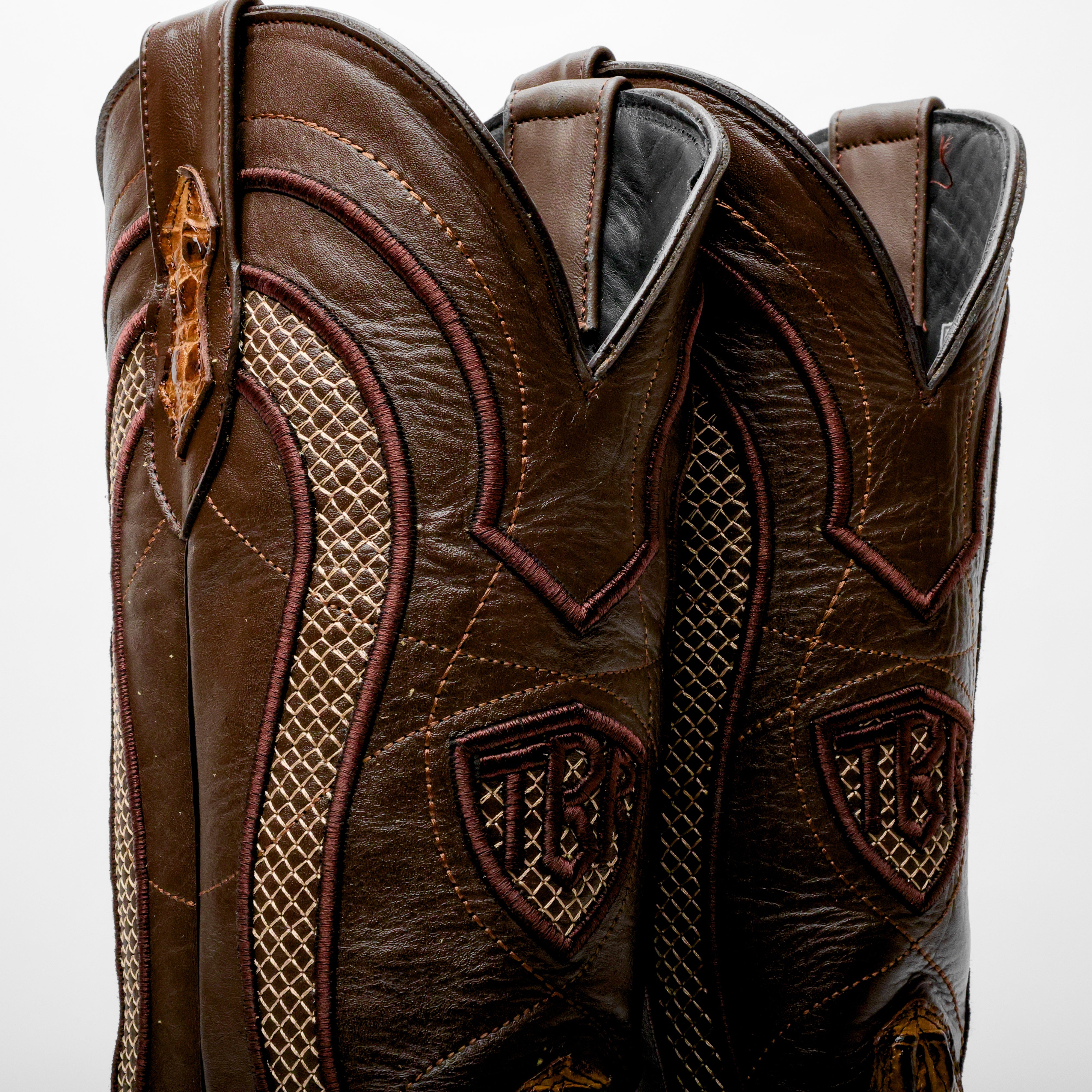 Honey Caiman Neck Leather Boots - Square Toe