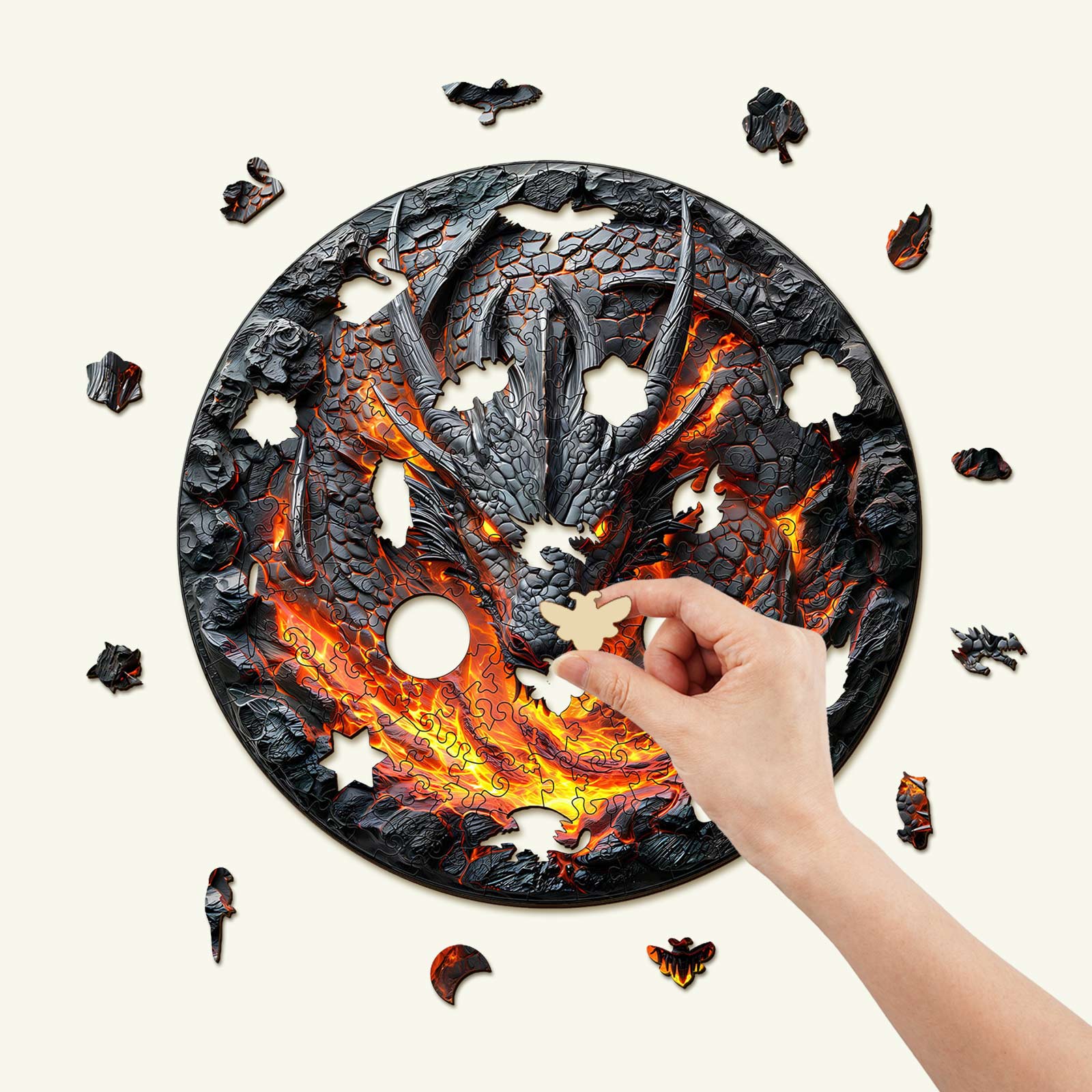 Flame Wall Dragon Wooden Jigsaw Puzzle