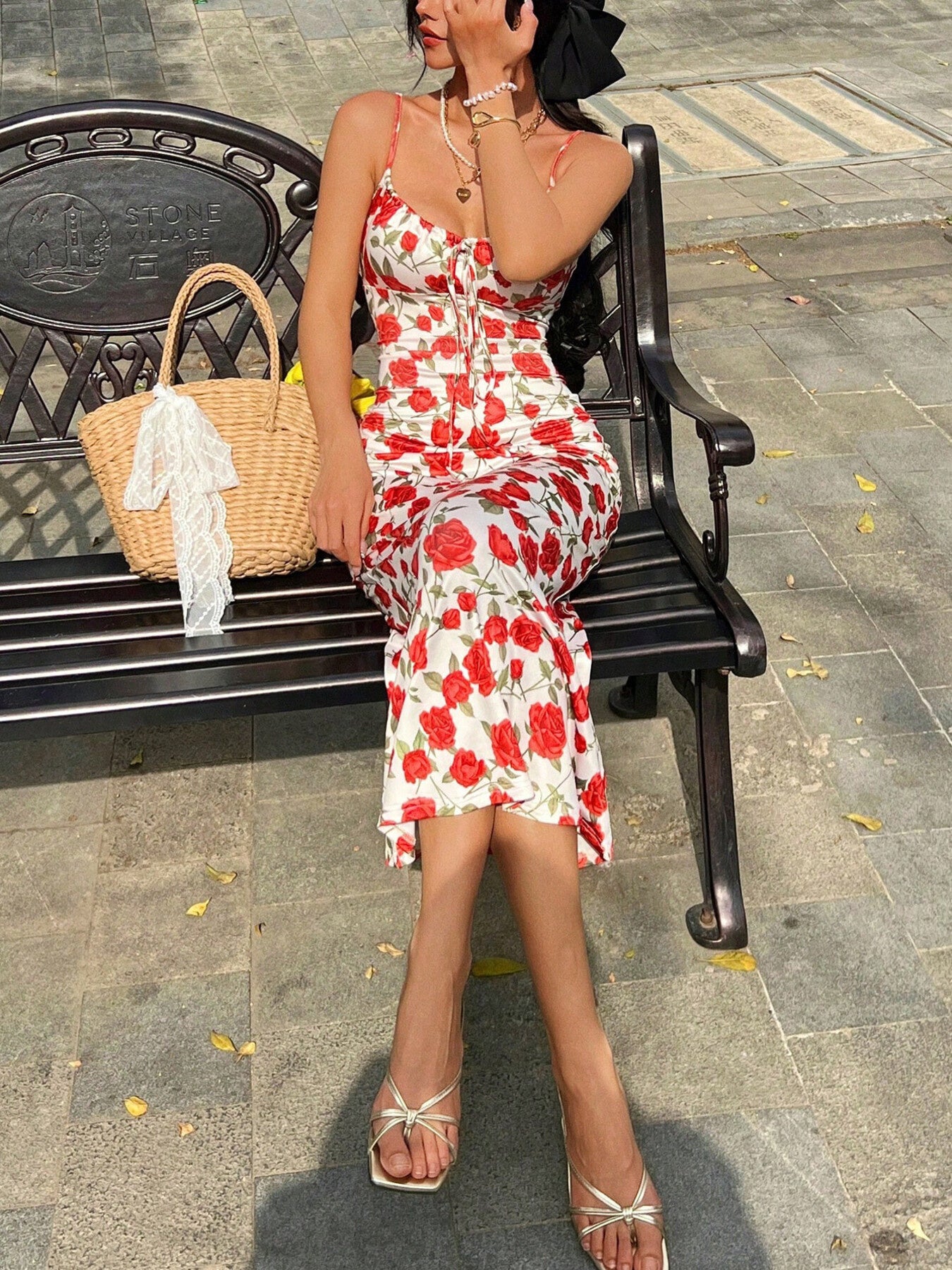 Floral Print Tie-Front Midi Dress