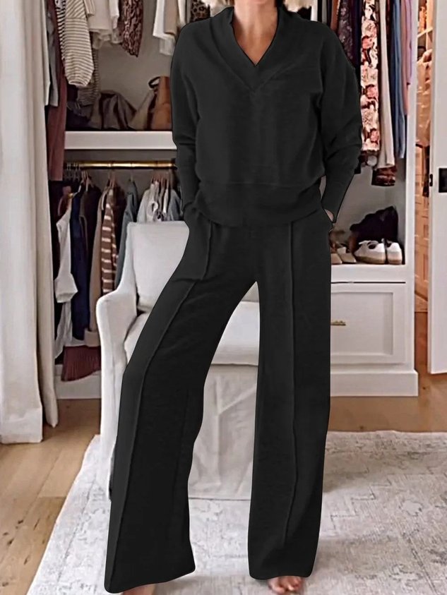 Women's Split Joint Plain Daily Going Out Two-Piece Set White Casual Spring/Fall Top With Pants Matching Set