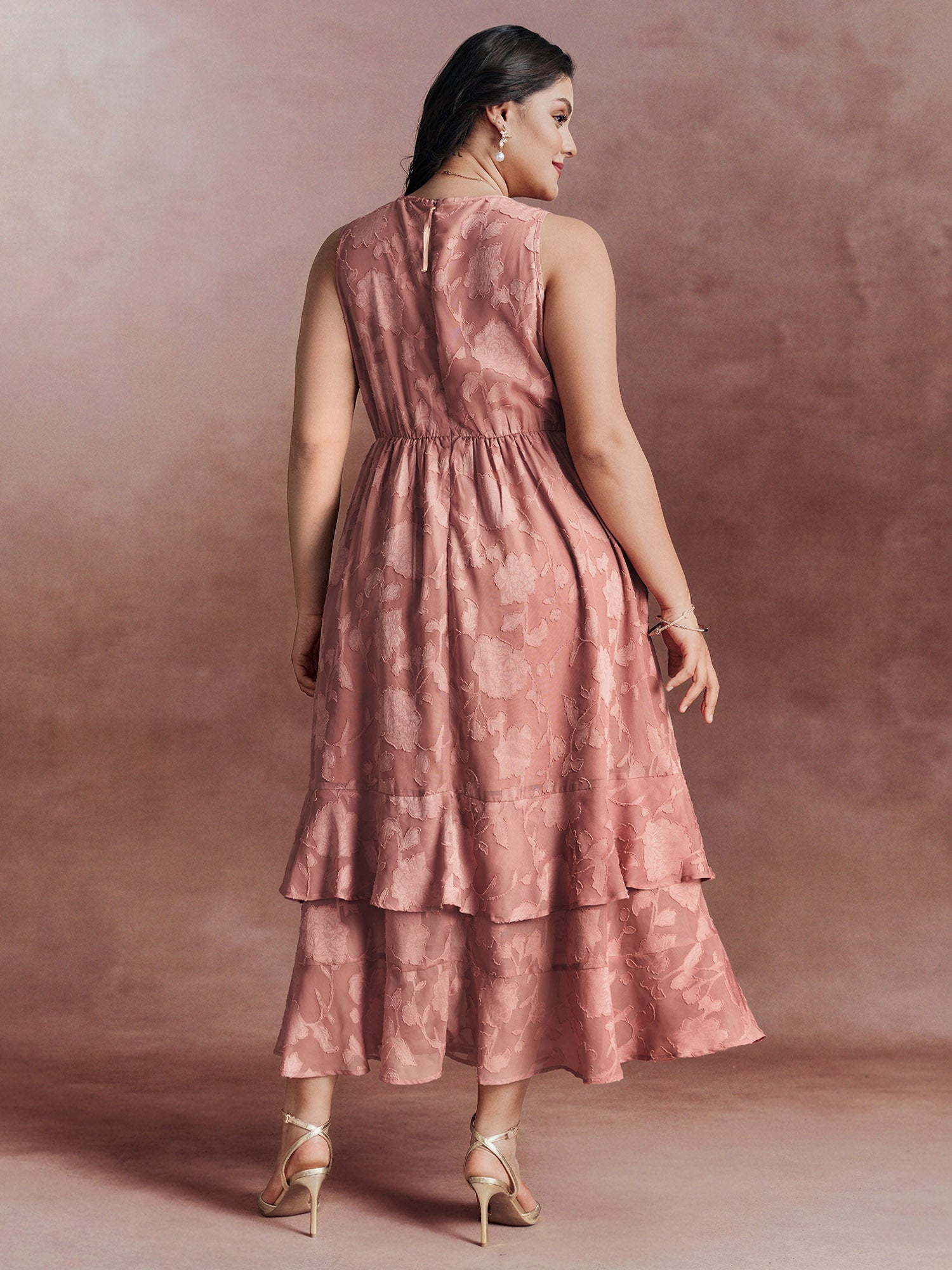 Floral Charm Twist-Front Jacquard Maxi Dress