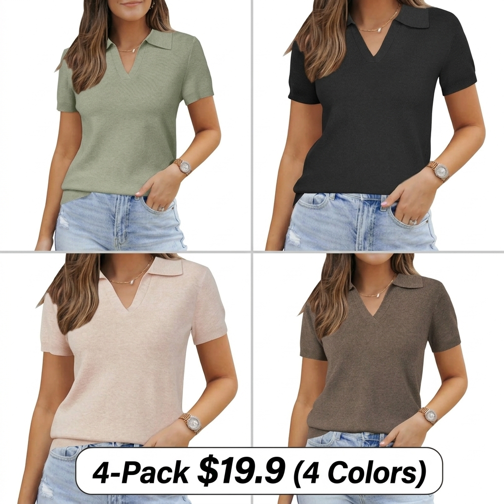 🧶🧶🧶Women's Short Sleeve Wool Blend Polo Sweater
