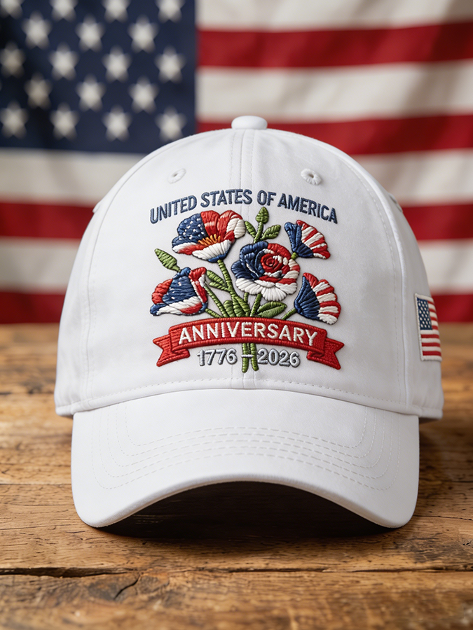 Unisex USA 250th Anniversary Floral Embroidered Washed Baseball Cap