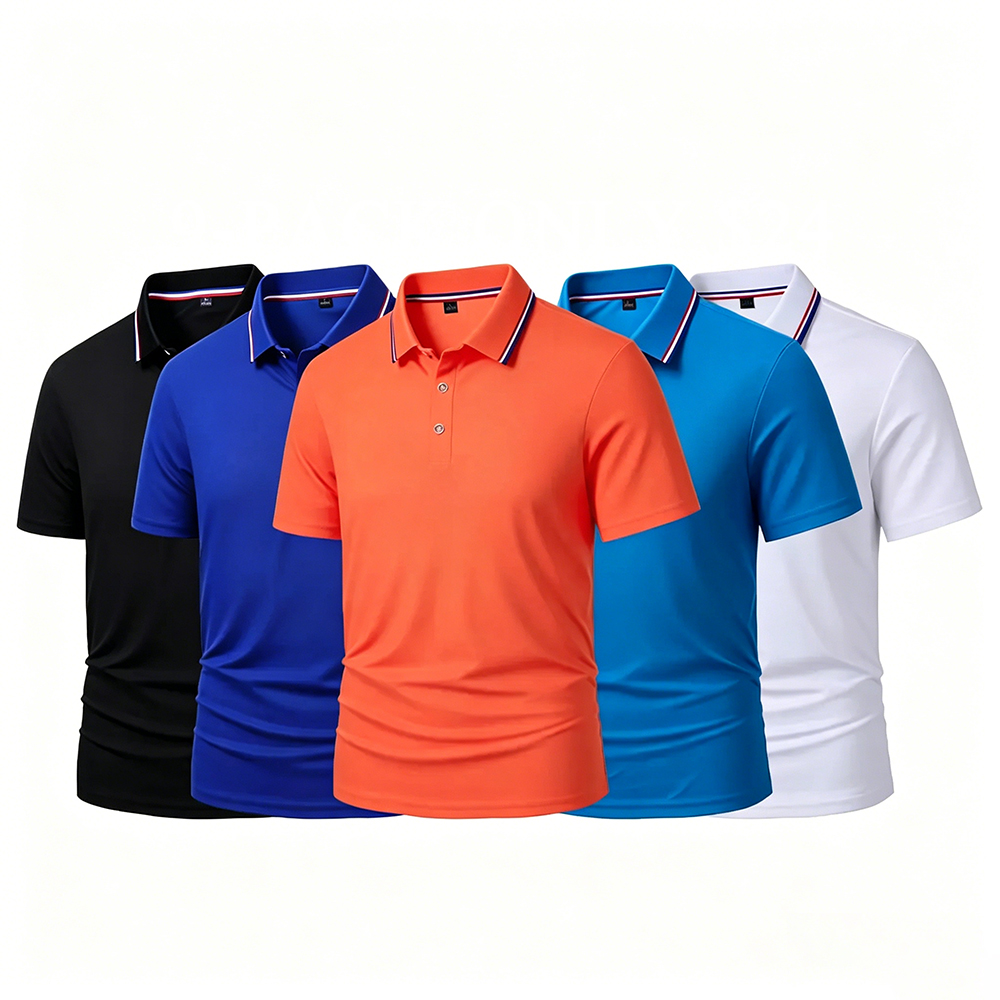 Men's Quick Dry Color Block Striped Polo Shirt