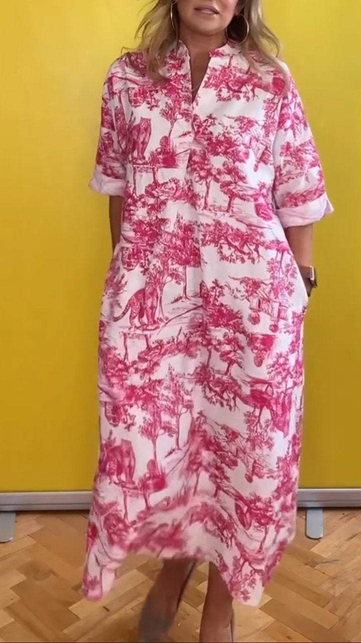 Women Casual V-neck Loose Printed Dress