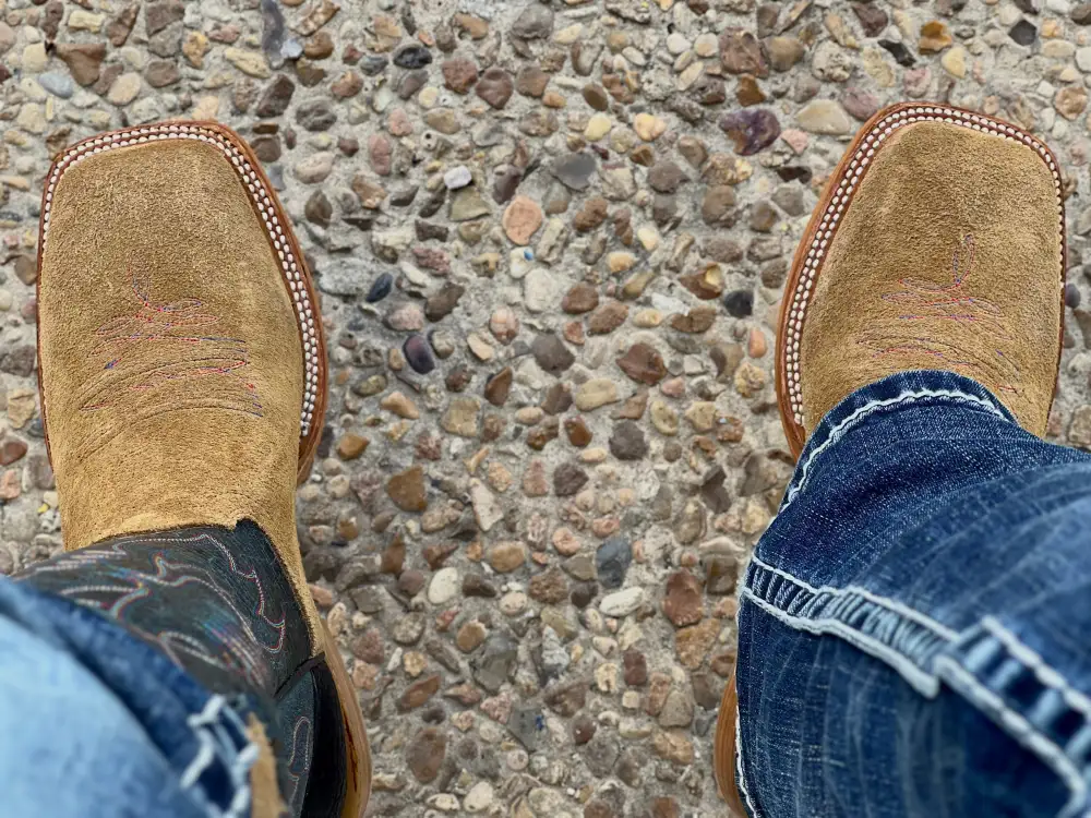 Men’s Honey Rough-Out Boots With Navy Blue Shaft