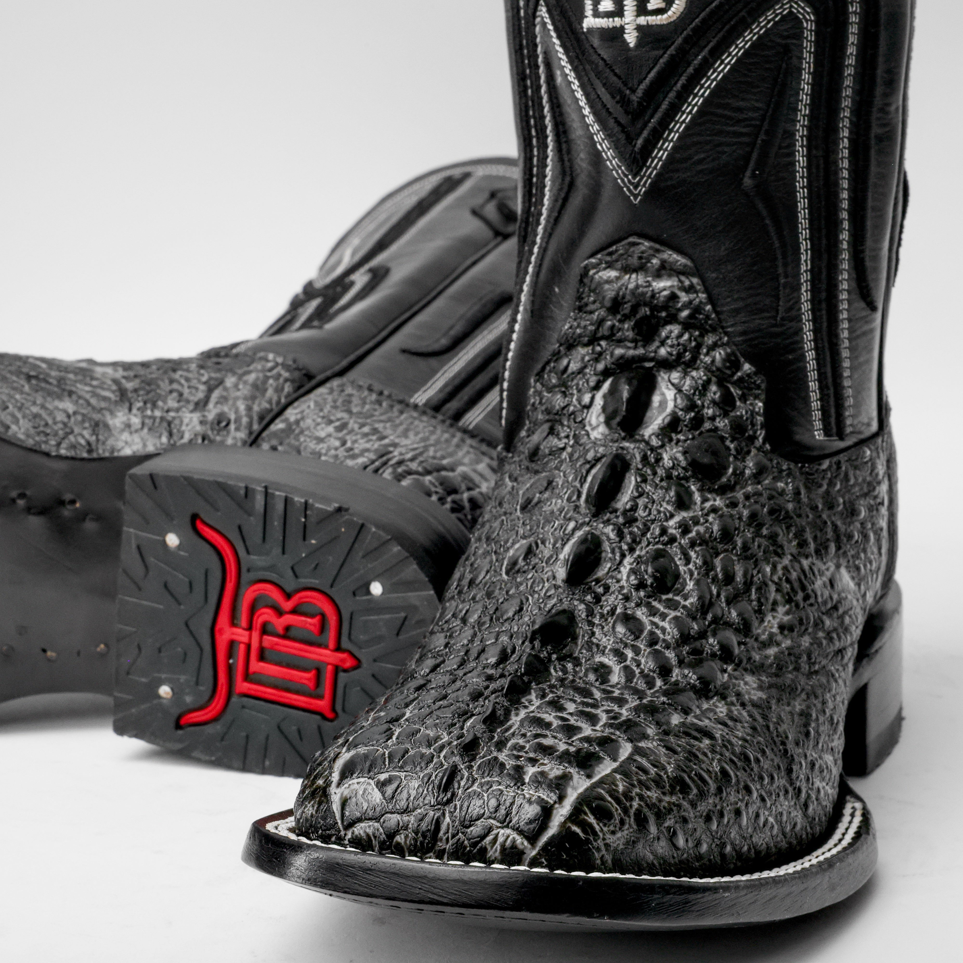 Grey Snapping Turtle Leather Boots - Square Toe