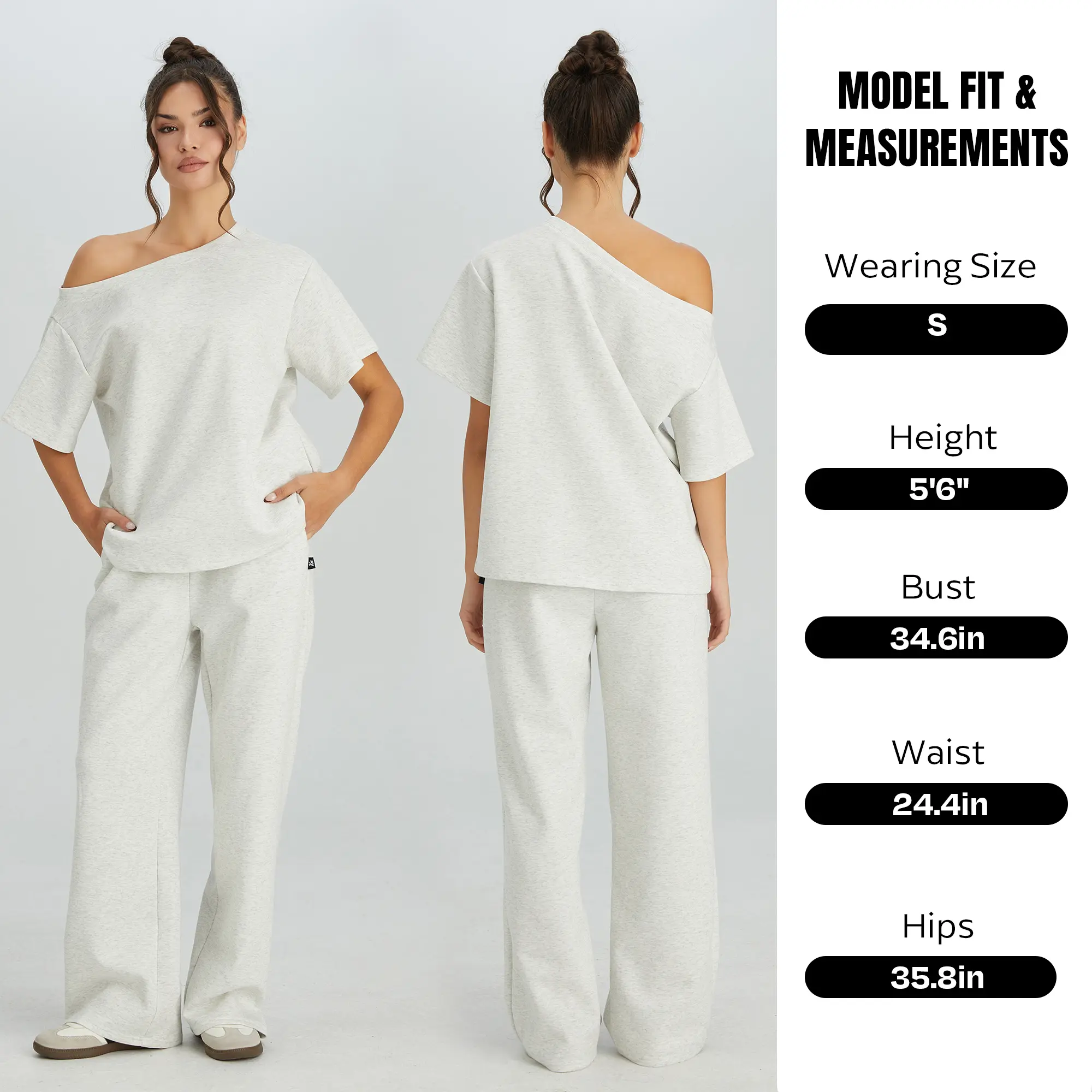 Women's Simple Style Solid Color Sloping Shoulder Short Sleeve Top & Drawstring Waist Wide Leg Trousers Co-ord Set