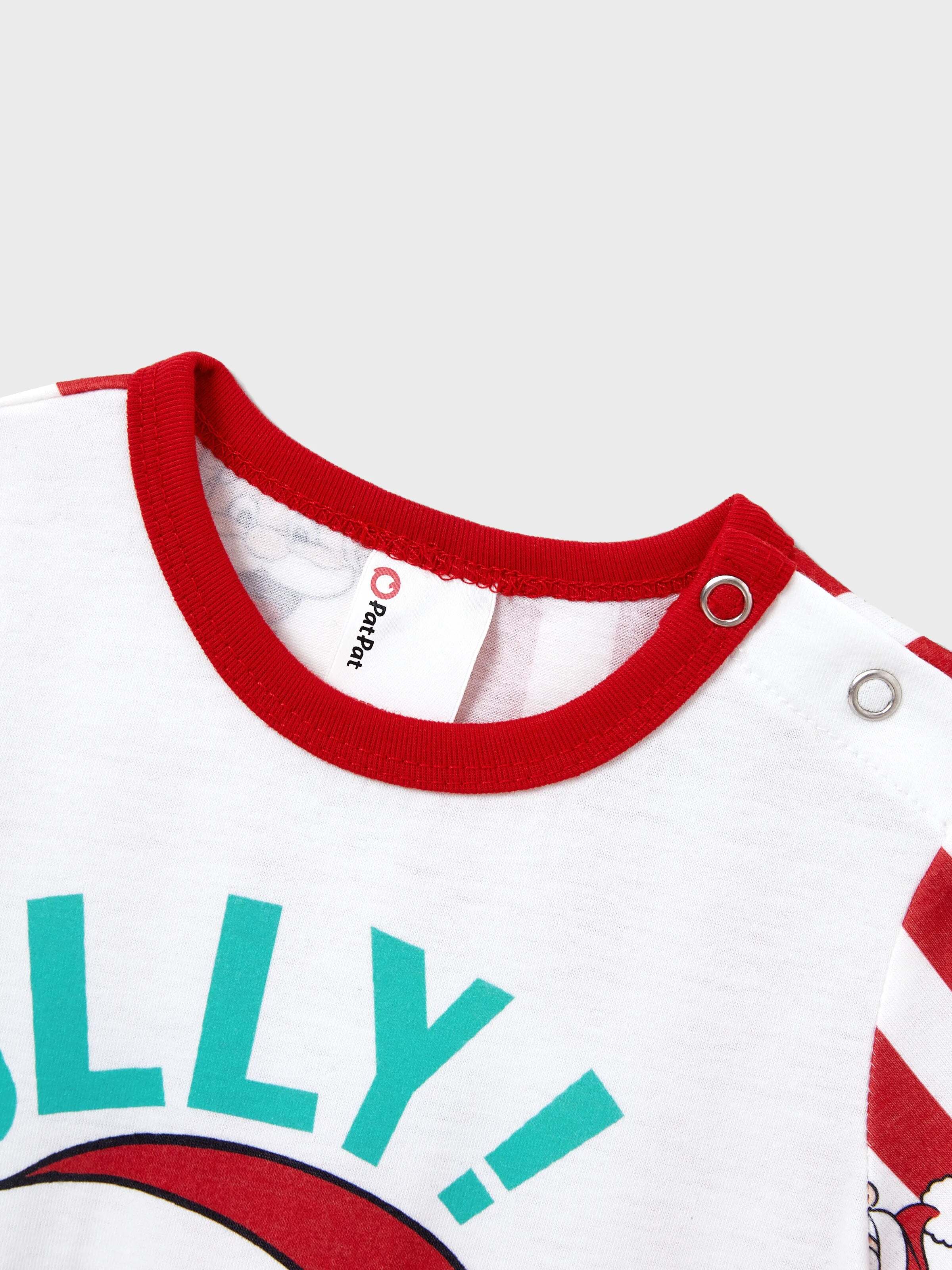 Christmas Matching Family Pajamas Set Santa Claus and Snowflakes Red Stripes PJS Red