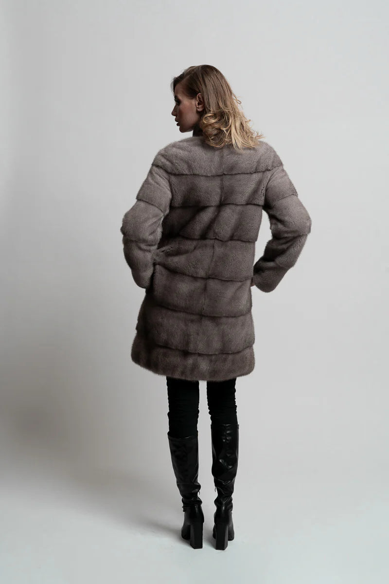 Haină din Blană Naturală de Vizon, Femei, Silver Blue 224