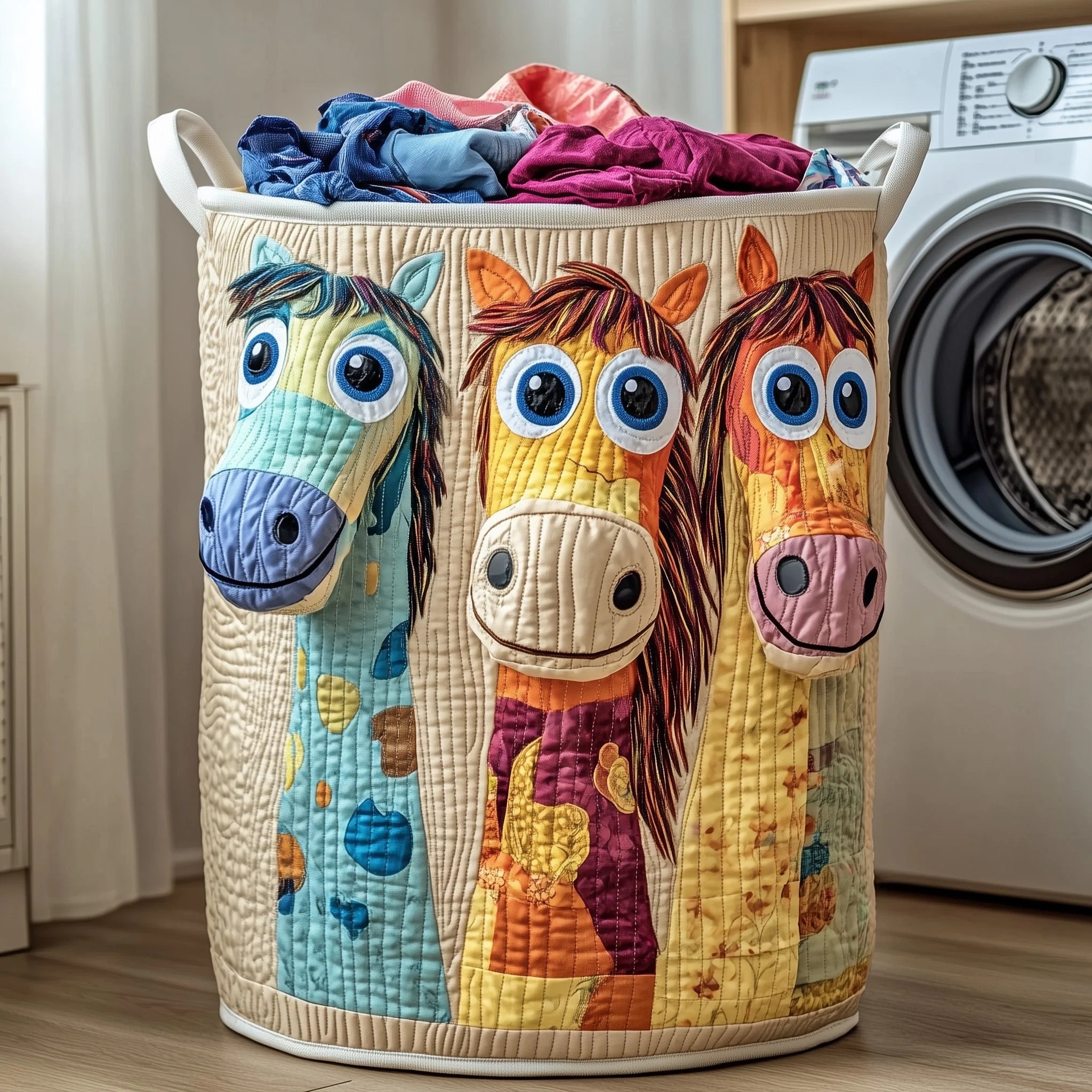 Funky Horse Quilted Laundry Basket – 2026 New 3D Textured Craft Design