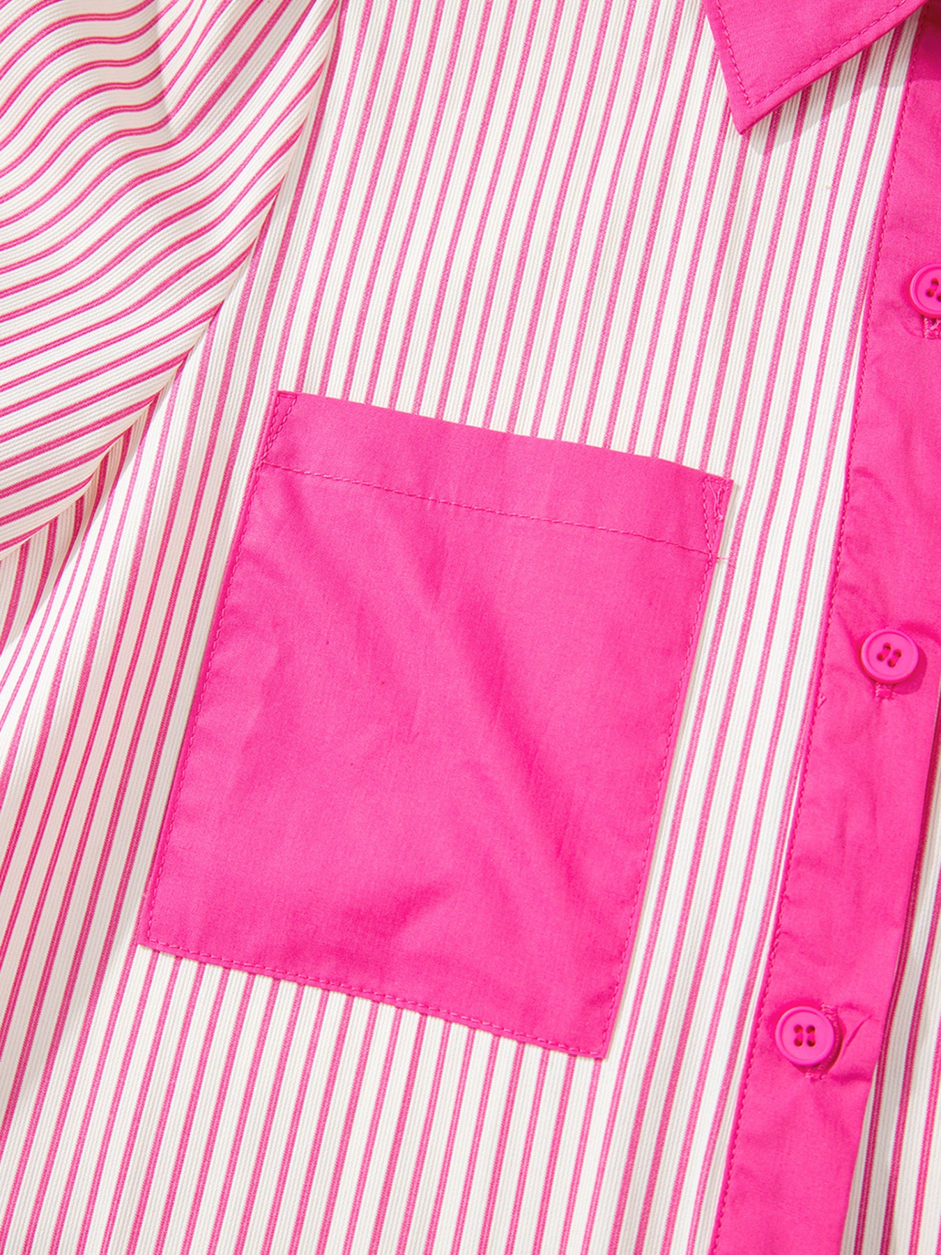 Stripe Color Block Patchwork Shirt Collar Button Down Puff Sleeve Mini Dress