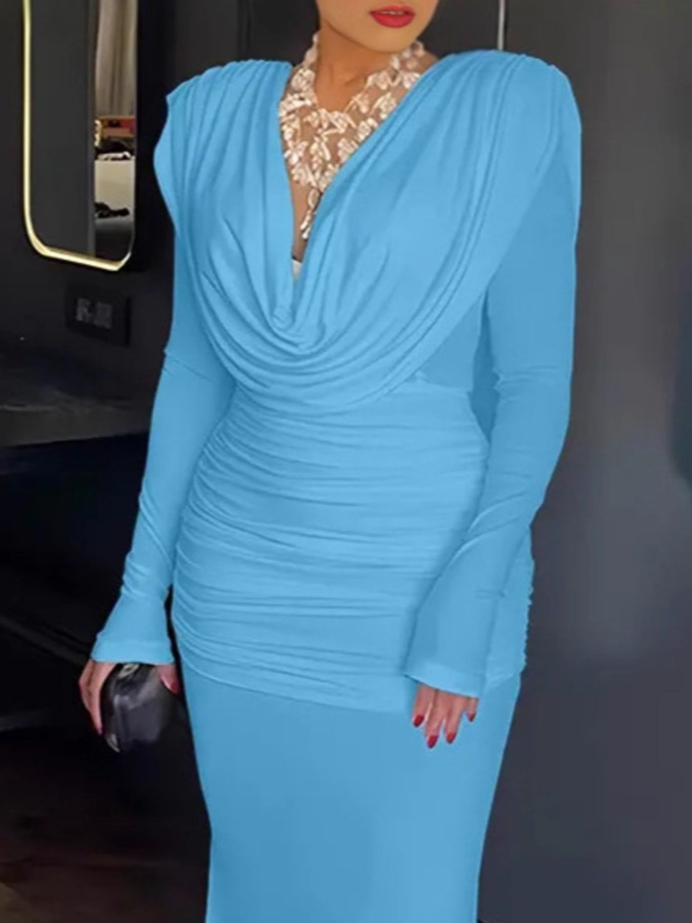 Ruched Long Sleeve Maxi Dress