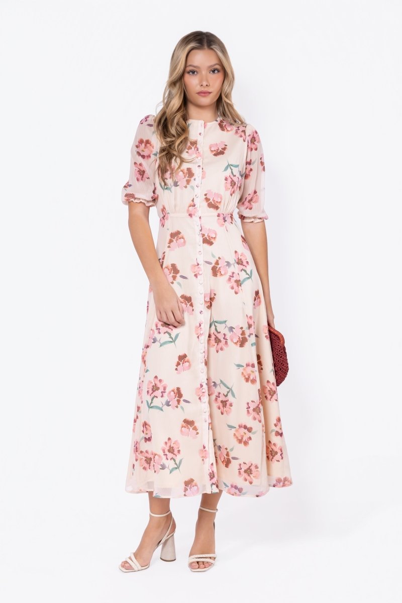 Lana Dress (Beige/Pink)