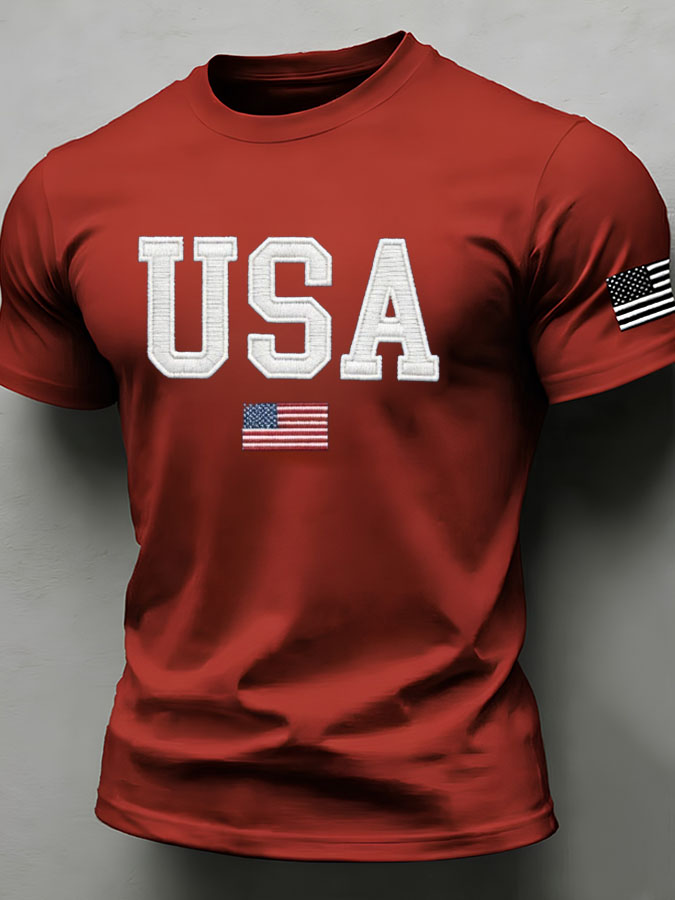 Men'S American Flag Independence Day Celebration Classic Pattern Short Sleeve T-Shirt