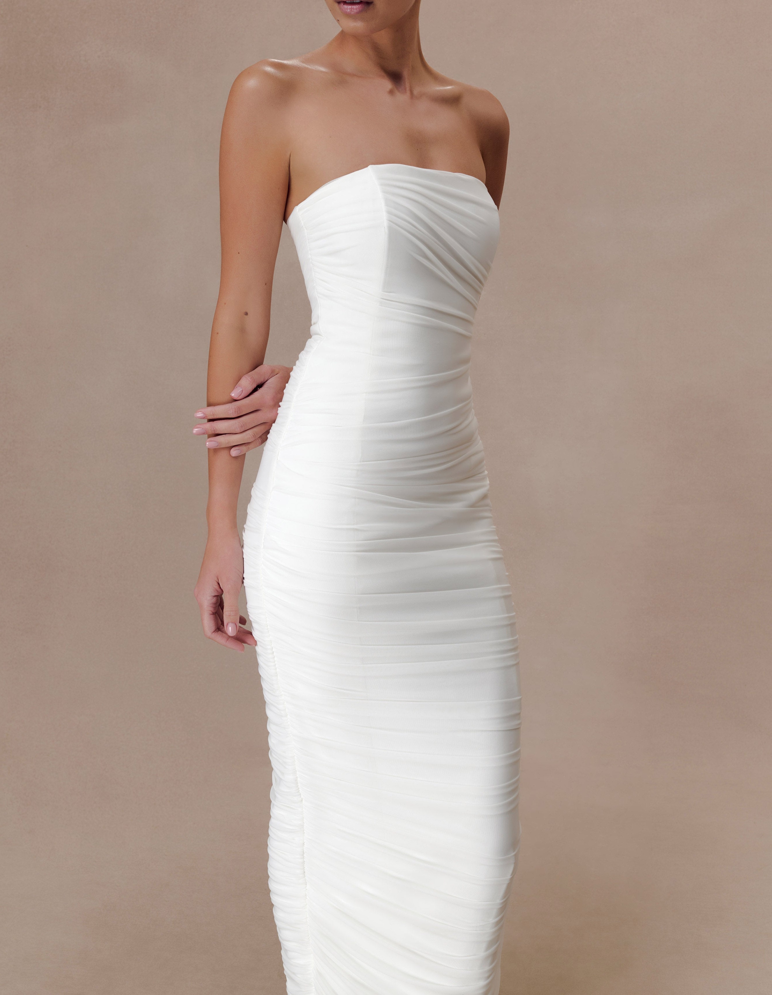 Ivory Strapless Mesh Maxi Dress