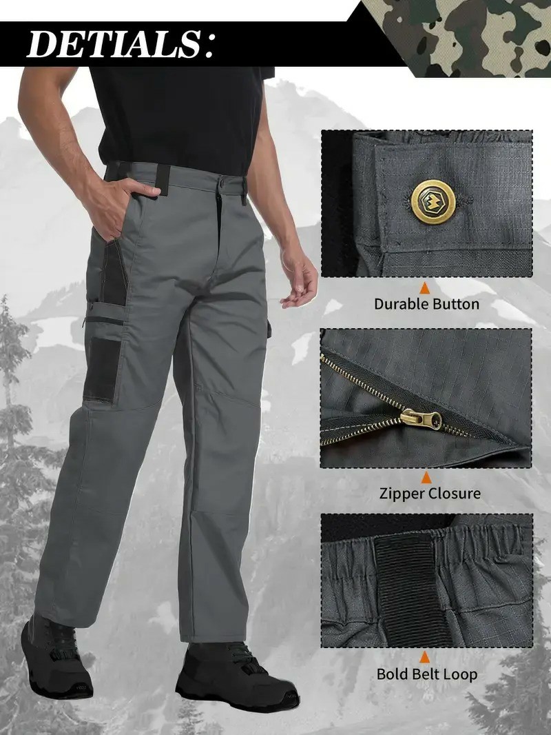 Men's Tactical Work Pants with Multi-Pocket Zipper Design – Durable Outdoor Utility Trousers