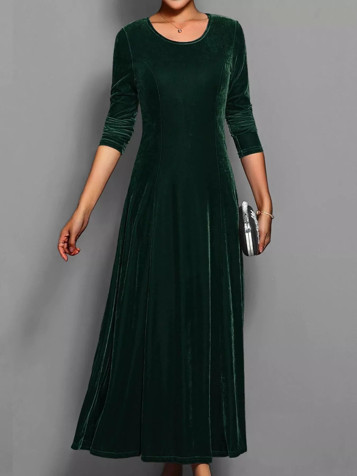 Velvet Long Sleeve A-Line Dress