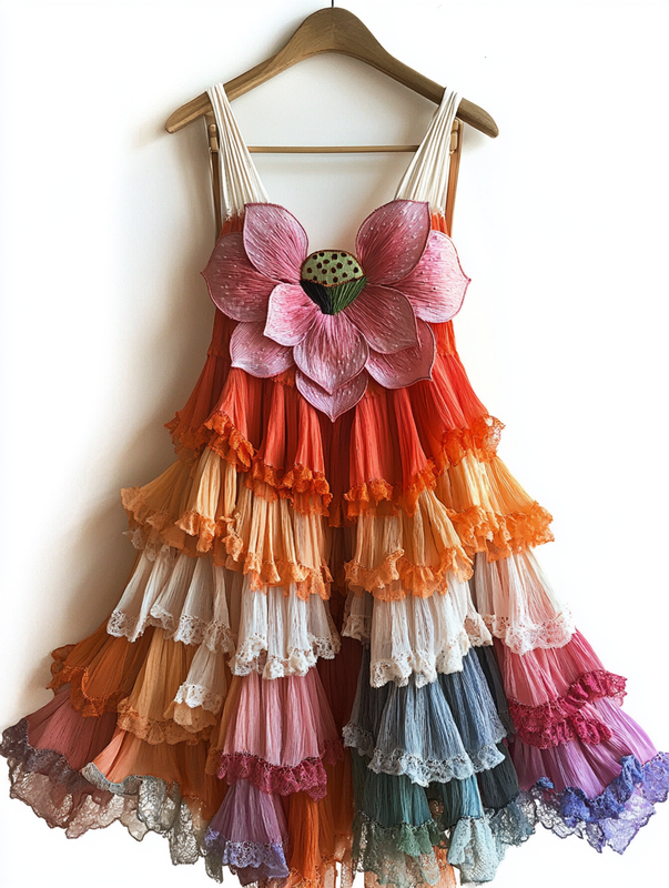 Summer Vacation Rainbow Lace Ruffle Dress ed7d