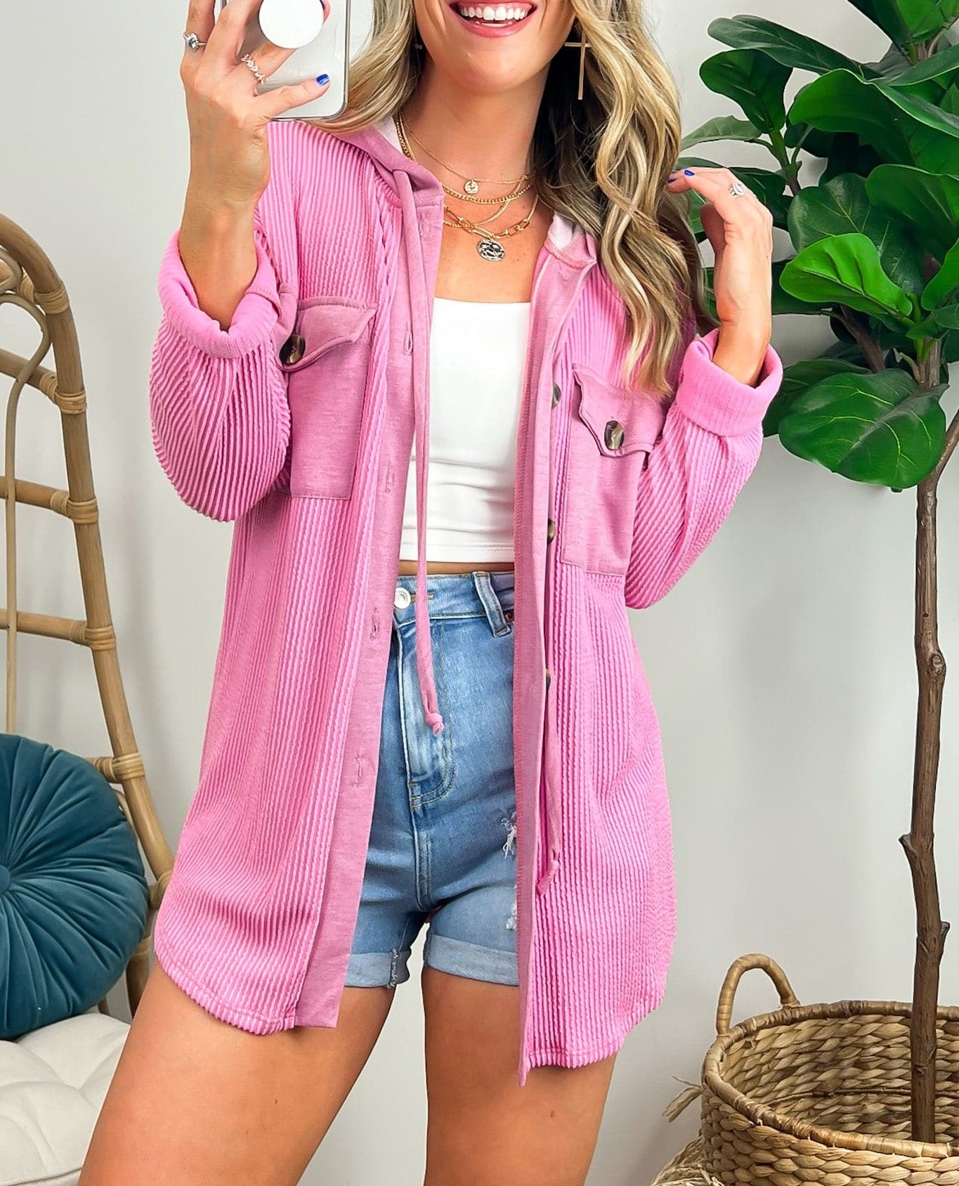 Saturday Satisfaction Ribbed Hooded Shacket