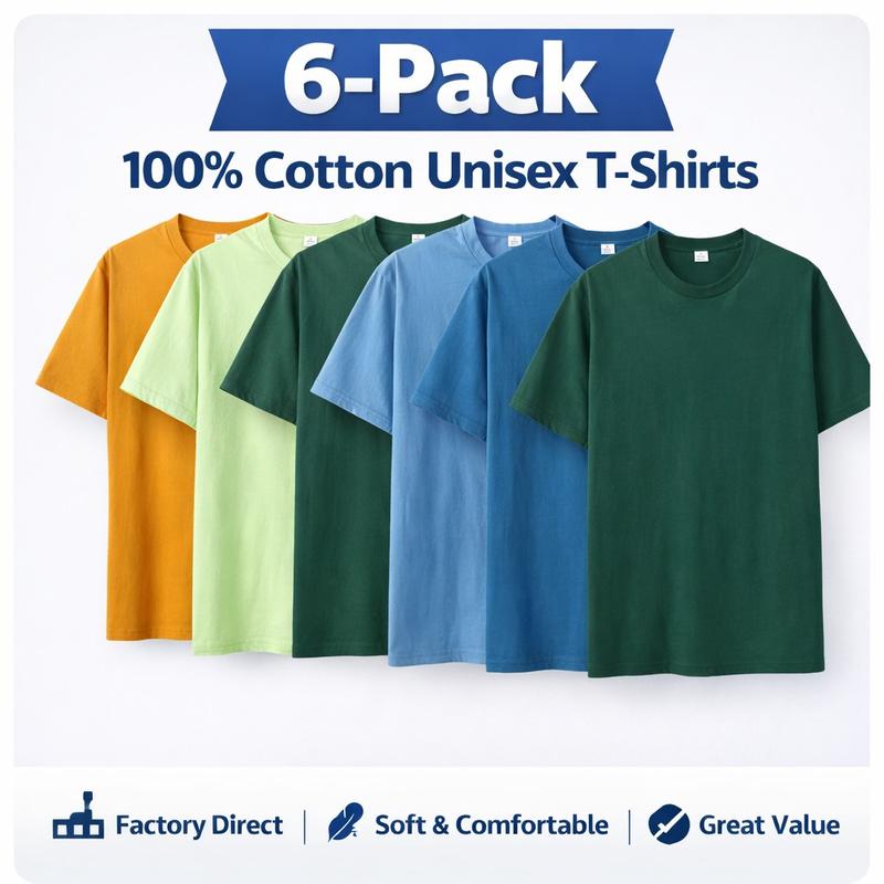 4.3 oz cotton T-Shirts 6-Pack Multi-Color
