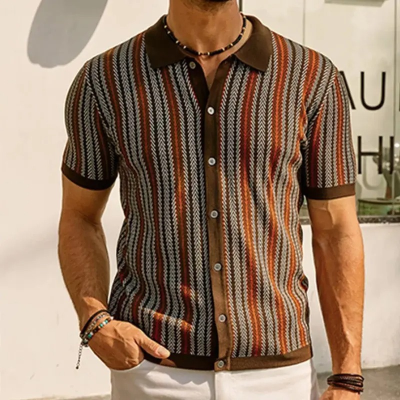 Men's Retro Button-Sweater Stretch Shirt for Spring/Summer