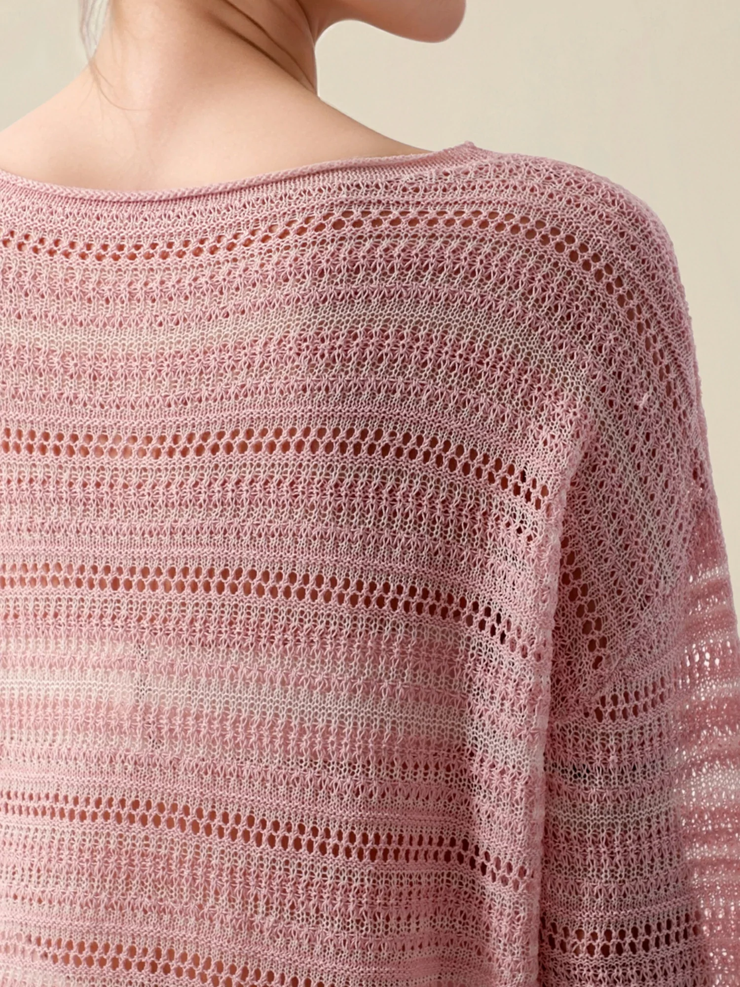 Lyocell & Silk Boat Neck Long Sleeve Striped Top