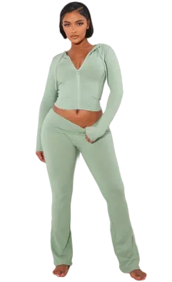 2-Piece Cropped Hoodie & Flared Pants Set