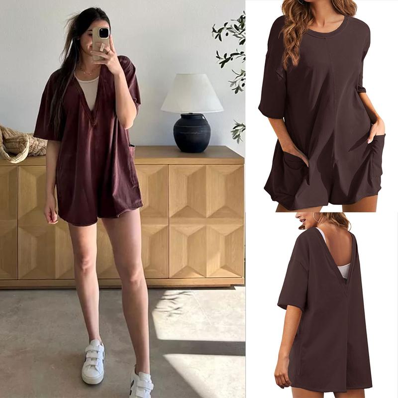 Women’s Oversized Athletic Jumpsuit – Casual Romper Overall, Workout Tee Hot Short Romper (Plus Size Available)