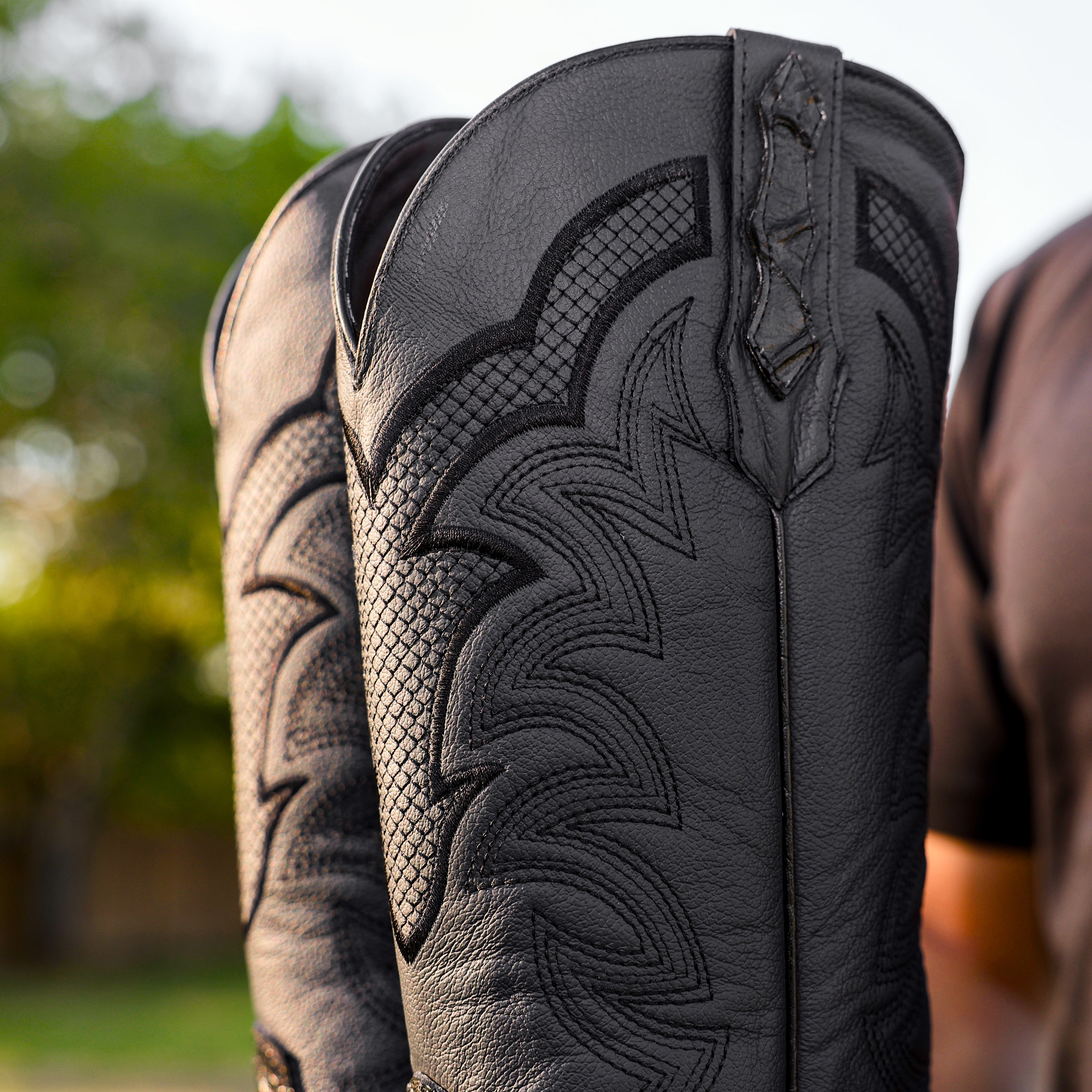 Black Pirarucu Leather Boots - Square Toe